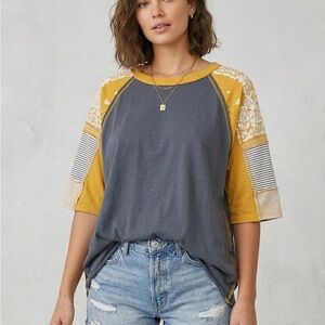 Oversized Medium Easel Grey and Mustard Raglan Bandana Top